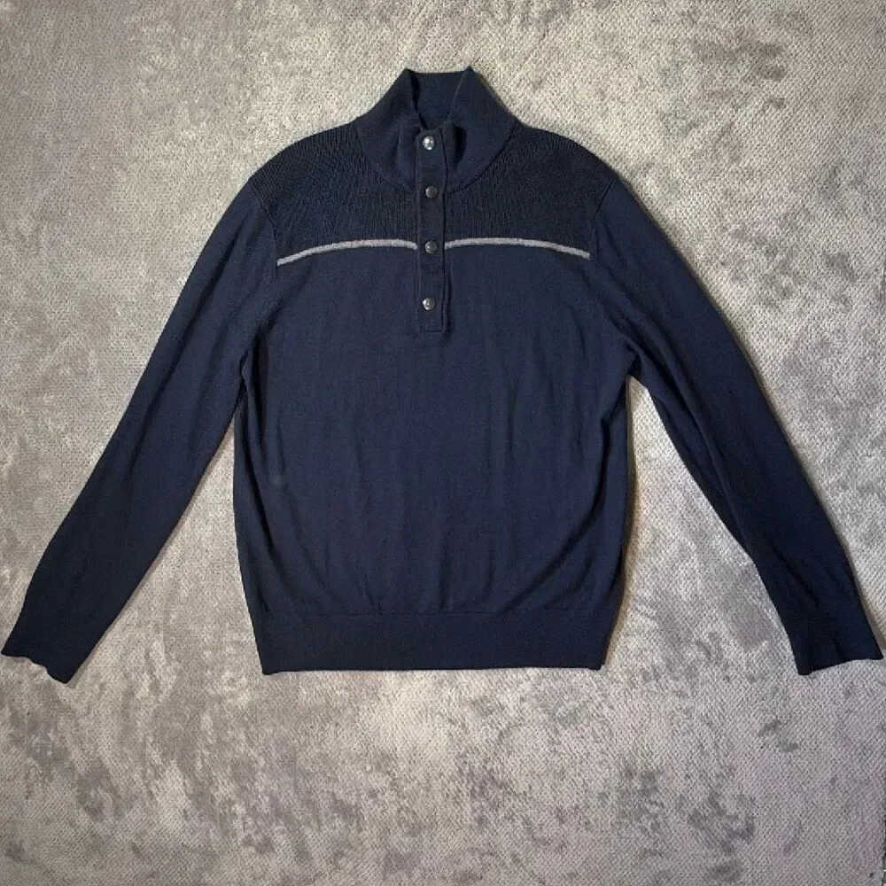 Banana Republic Men’s Large Merino Wool Blend Navy Snap Mock Neck Pullover Sweat